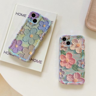 เคสโทรศัพท์มือถือ TPU กันกระแทก ลายภาพวาดสีน้ํามัน รูปคลื่น ดอกไม้ สีเขียว สําหรับ Apple IPhone 14 13 12 11 Pro Max