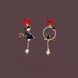 New Arrival Red Bow Earrings Womens Asymmetric Distinctive Pearl Tassel 925 Silver Ear Stud Ear Clip Accessories Women