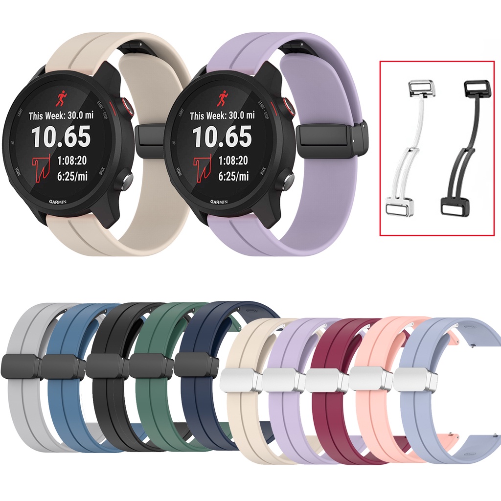 สายนาฬิกาข้อมือ ซิลิโคนนิ่ม พร้อมหัวเข็มขัดแม่เหล็ก สีแคนดี้ สําหรับ Garmin forerunner 245 645 165 158 55 245M 645M Vivoactive 3