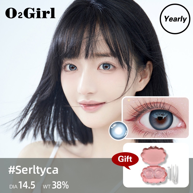 O2Girl คอนแทคเลนส์ Mini 2 ชิ้น 14.5 สีน้ำเงินมม. บิ๊กอายแว่นตาสายตาสั้นแต่งหน้าผลิตภัณฑ์ความงามเลนส์