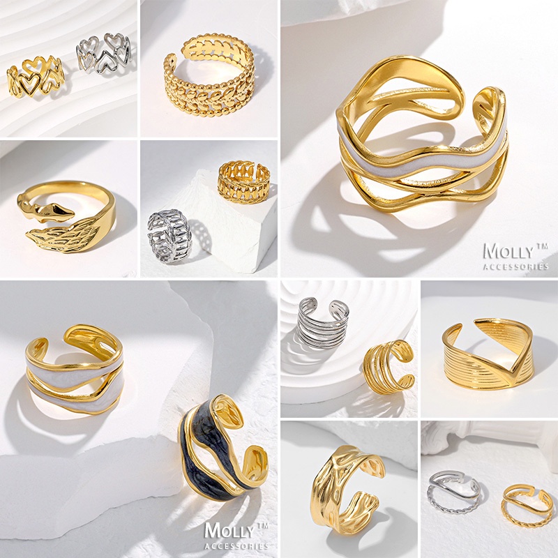 สแตนเลสสตีล Hollow Layered แหวนผู้หญิง 18K Gold Plated Non Tarnish แฟชั่นเครื่องประดับอุปกรณ์เสริม