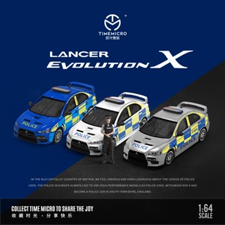 Timemicro โมเดลรถยนต์ตํารวจอังกฤษ LANCER EVO X 1:64 สีขาว ฟ้า เงิน