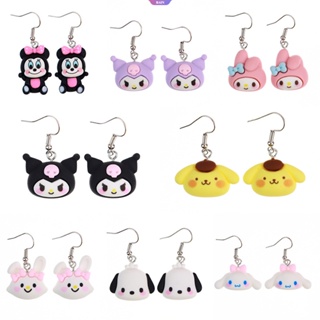 Kawaii ต่างหูเรซิ่น ลายการ์ตูนอนิเมะ Sanrio Cinnamoroll Kuromi My Melody Pom Pom Purin Pochacco Minnie น่ารัก เครื่องประดับ สําหรับผู้หญิง ปาร์ตี้วันเกิด [RAIN]