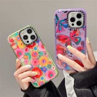 Casetify เคสโทรศัพท์มือถือ พลาสติก TPU กันกระแทก ลายผีเสื้อ ดอกไม้ กลิตเตอร์ มีลายด้านข้าง สําหรับ iPhone 14 Pro MAX 14 Plus 13 Pro MAX 12 Pro MAX 11