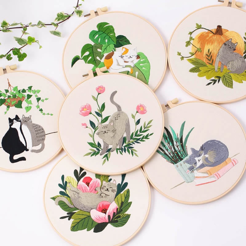 [HEPU] ชุดเย็บปักถักร้อยสําหรับผู้ใหญ่เริ่มต้นงานฝีมือ Diy ลายแมวน่ารัก