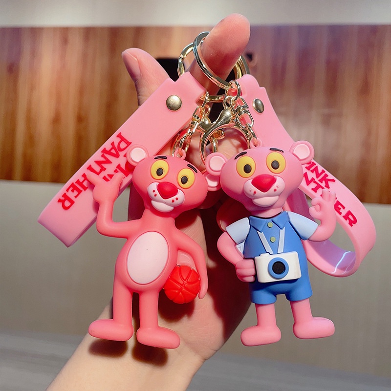 พวงกุญแจ จี้ตุ๊กตา PVC การ์ตูน Pink Panther น่ารัก