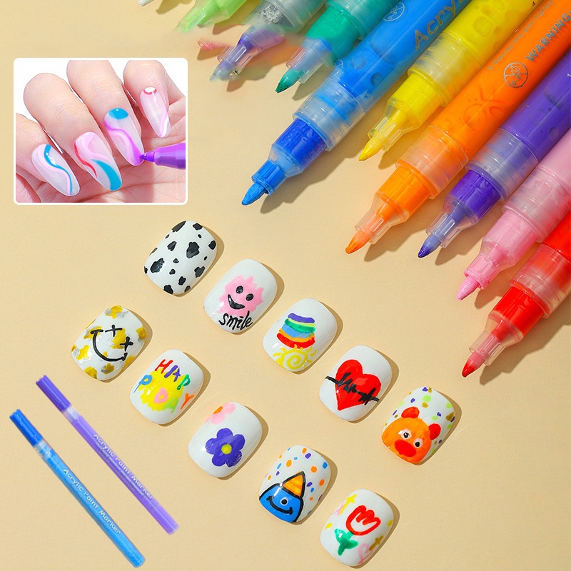 ปากกาเพ้นท์เล็บ ลายกราฟฟิติ จุด 12 สี สําหรับออกแบบเล็บ DIY