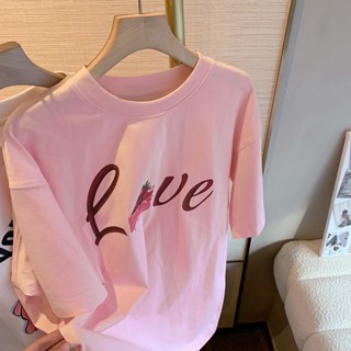 ใหม่ เสื้อยืดลําลอง ผ้าฝ้าย 100% แขนสั้น คอกลม ทรงหลวม พิมพ์ลายตัวอักษร Love สไตล์เกาหลี วินเทจ โอเวอร์ไซซ์ 4XL แฟชั่นฤดูร้อน สําหรับสตรี 2023