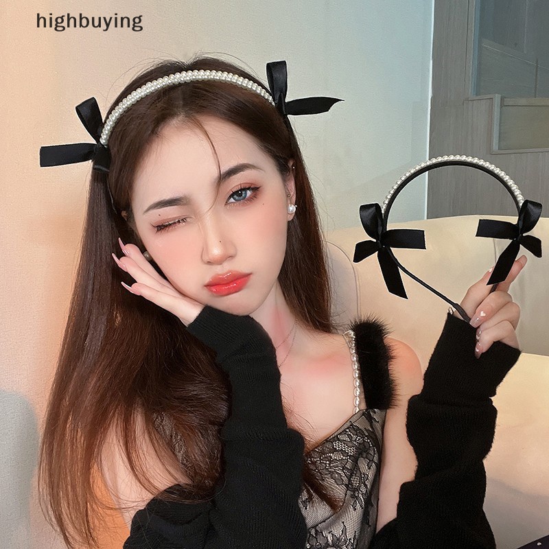 [highbuying] ที่คาดผม โบว์สีดํา มุก แฟชั่น ที่คาดผม ผู้หญิง วันหยุด ปาร์ตี้ เครื่องประดับผม ใหม่ พร้อมส่ง