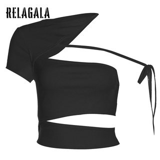 Relagala ใหม่ เสื้อยืดคอกลม แขนสั้น สีพื้น ทรงสลิมฟิต แฟชั่นสตรีท 2023