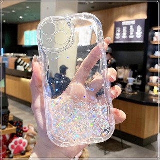 เคสโทรศัพท์มือถือใส ประดับกลิตเตอร์ คริสตัล ลายคลื่น วิบวับ สําหรับ iPhone X XS Max XR 7 8 Plus 11 12 13 14 Pro Max