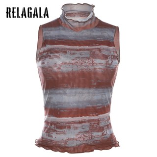 Relagala ใหม่ เสื้อกล้ามแขนกุด ผ้าตาข่าย แบบเข้ารูป สไตล์เรโทร แฟชั่นสําหรับผู้หญิง 2023