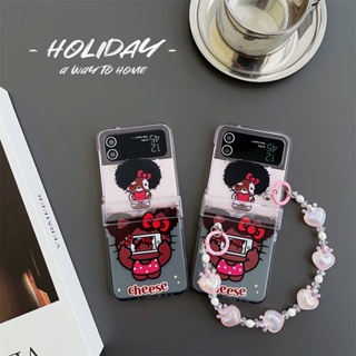 3in1 เคสโทรศัพท์มือถือ PC แข็ง กันกระแทก ลายการ์ตูน Hello Kitty พร้อมสายโซ่คล้อง สําหรับ Samsung Galaxy Z Flip 4 5G Z Flip 3