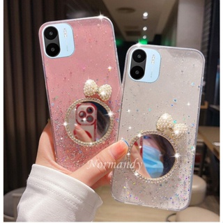 ใหม่ เคสโทรศัพท์มือถือแบบนิ่ม TPU ใส แต่งกลิตเตอร์ดาว พร้อมกระจกแต่งหน้า โบว์ แฟชั่น สําหรับ Xiaomi Redmi A2 2023 RedmiA2