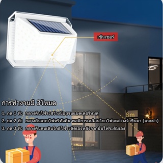 อุปกรณ์ให้แสงสว่าง ไฟติดผนังโซล่าเซลล์ Solar motion sensor light 90LED 3 โหมด ไฟติดผนังโซล่าเซลล์พลังงานแสงอาทิตย์