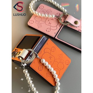 Lushuo เคสโทรศัพท์มือถือหนัง ฝาพับ ลายการ์ตูนหมีน่ารัก พร้อมแหวนขาตั้ง และสร้อยข้อมือ สําหรับ OPPO Find N2 findn2