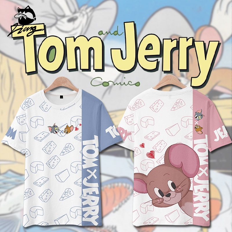 เสื้อยืดแขนสั้น พิมพ์ลาย Tom and Jerry Tom Jerry Cat and Mouse ทรงหลวม แฟชั่นคู่รัก