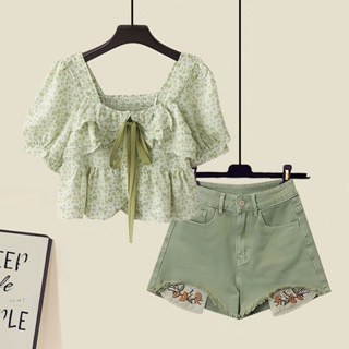 2023 summer suit fresh and exquisite suit new sweet fresh broken flower shirt high waist shorts two sets of fashion