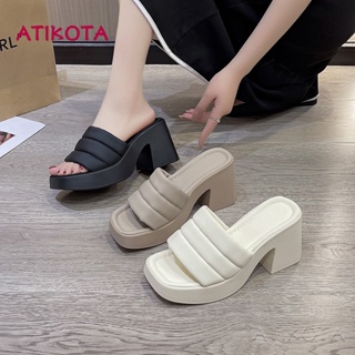 Atikota รองเท้าแตะส้นสูง พื้นนิ่ม น้ําหนักเบา เหมาะกับเดินชายหาดกลางแจ้ง แฟชั่นสําหรับผู้หญิง