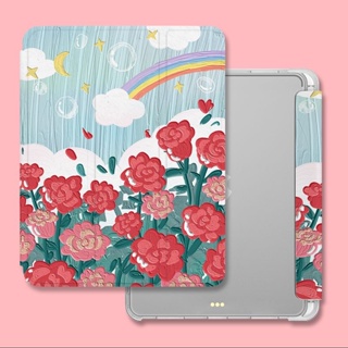 เคส ลายการ์ตูนดอกไม้ สีรุ้ง พร้อมช่องใส่ปากกา สําหรับ iPad 10.2 Gen7 Gen8 Gen9 Air4 Air5 10.9 Gen5 Gen6 Air1 Air2 9.7 Air3 10.5 gen10 2022 Pro 11 Pro 12.9