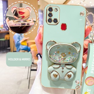 เคสนิ่ม ลายหมีน่ารัก พร้อมสายคล้องยาว หรูหรา สําหรับ Samsung Galaxy A21S A7 2018 A750 A20S A10S