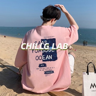 CHILLG LAB เสื้อยืดแฟชั่นใหม่อินเทรนด์แบรนด์ฤดูร้อนแบบหลวมวรรณกรรมผู้ชายและศิลปะขี้เกียจรอบคอวัยรุ่นแขนห้าส่วนยอดนิยมแนวโน้ม