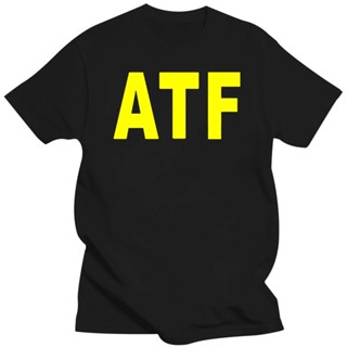 เสื้อยืดแขนสั้น พิมพ์ลายตัวอักษร Atf Alcohol Tobacco Firearms สีนีออน สีเหลือง สีดํา สําหรับผู้ชาย