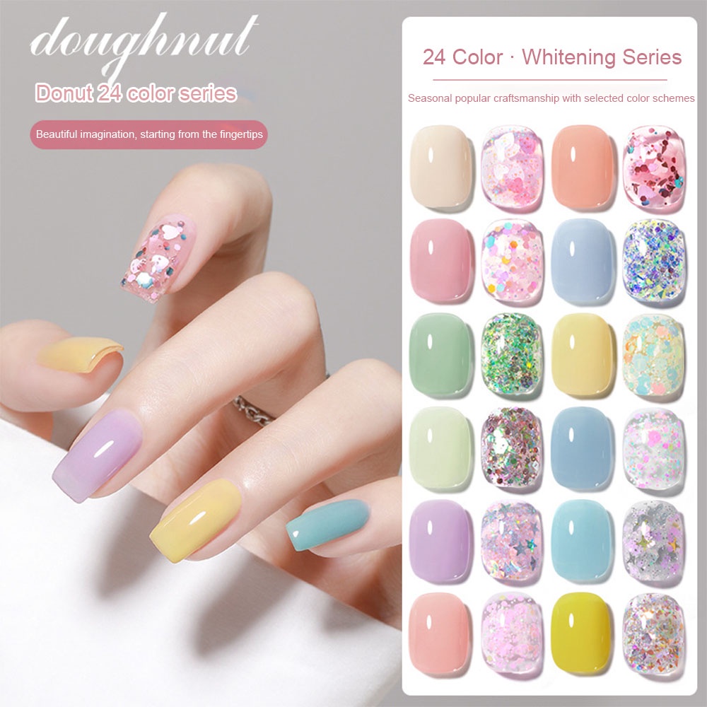 Annies ชุดโดนัท ยาทาเล็บเจล 24 สี น่ารัก สด น้ําแข็ง ใส เล็บเจล 2023ใหม่ Macaron สีแฟลช Sequins Phototherapy Nail Art