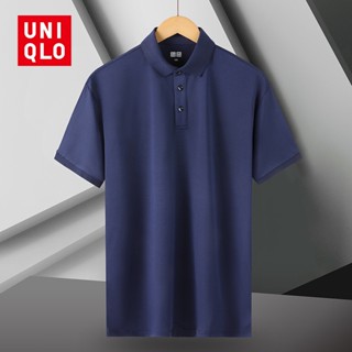 Uniqlo เสื้อโปโลแขนสั้น ผ้าเรยอน ทรงหลวม แห้งเร็ว ขนาดใหญ่ สําหรับผู้ชายวัยกลางคน