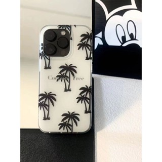 เคสโทรศัพท์มือถือ ยางนิ่ม ลายต้นมะพร้าว สีดํา สําหรับ iPhone 14pro QYJS 11promax 12 13 11pro 14plus xsmax 7 8 12promax