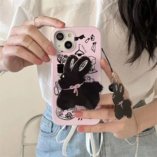 Cartoon Black Rabbit Bracket  Phone Case for Iphone14promax 13 12/11