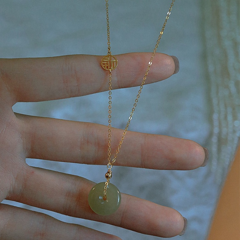 สไตล์จีนปลอดภัยหัวเข็มขัดจี้หยก Clavicle Chain หญิงประณีต Elegant All-Match สร้อยคอเครื่องประดับของขวัญ Must-Have - รูปที่ 6