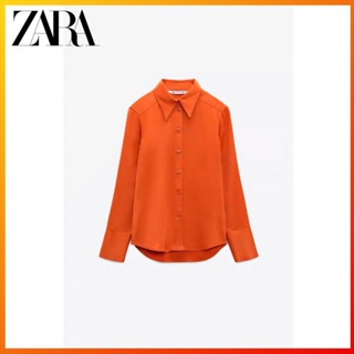 Zara ใหม่ เสื้อเชิ้ต ผ้าซาติน ผ้าไหม 5 สี แฟชั่นฤดูใบไม้ผลิ สําหรับผู้หญิง