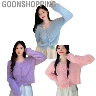 Goonshopping Women s Knit Short Sweater  Elastic Simple Button Front Knit Pullover Sweater Moderate Thickness Charming  for Vacation for Autumn for Work