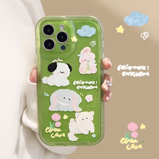 เคสซิลิโคน tpu ลายการ์ตูนสุนัข สีเขียว กันกระแทก สําหรับ iphone case 11 12 13 14 pro max plus