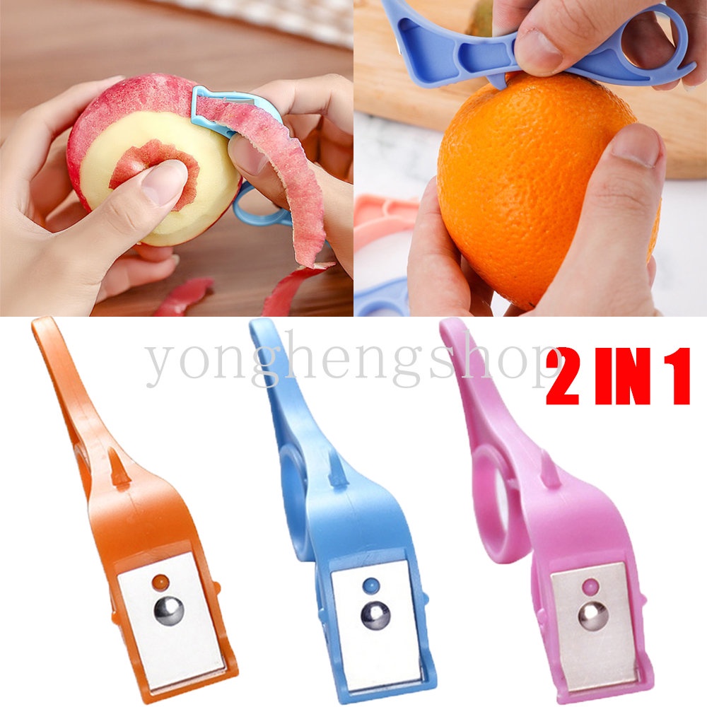 2 IN 1 เครื่องปอกเปลือกผลไม้ แอปเปิ้ล ส้ม สเตนเลส แบบพกพา แมนนวล เครื่องมือปอกเปลือกผัก มันฝรั่ง กบไสโรตารี่ อุปกรณ์สําหรับลูกแมว