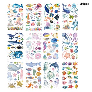 24pcs Gift Kids Face Party Hands Fish Legs Boys Girls Stickers Ocean Animals Birthday Decorations Temporary Tattoos