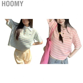 Hoomy Women T Shirt  Dressy Knitted Breathable Summer Pullover Turn Down Collar Casual  for Shopping