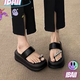 IBAII. แฟรี่สไตล์ด้านล่างหนาสแควร์นิ้วเท้า Rhinestone Flip-Flop ด้านนอกสวมรองเท้าแตะขนาดเล็กความรู้สึกสูง