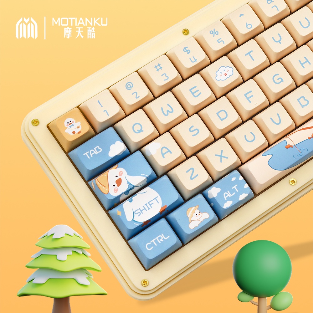 Cute Duck Cartoon Keycaps 144 Keys XDA Profile Key Caps Korean English for 61/64/68/84/87/96/98/104 Mechanical Keyboard