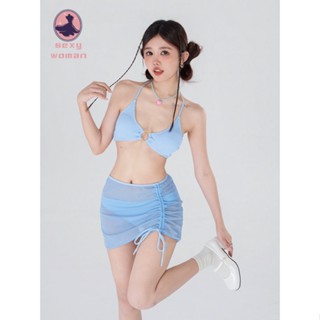 พร้อ​มส่ง​​💖👙bikiniชุดว่ายน้ำบิกินี่สีน้ำเงิน ชุดบิกินี่ ชุดว่ายน้ำเซ็กซี่ชุด3ชิ้น