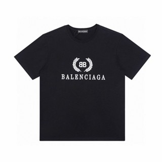 เสื้อยืดแขนสั้นลําลอง ผ้าฝ้าย พิมพ์ลายโมโนแกรม BALENCI*GA ขนาดใหญ่ สําหรับผู้ชาย และผู้หญิง