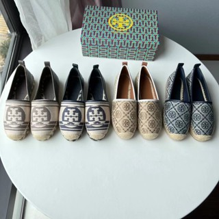  Tory Burch Jacquard + รองเท้าหนังลําลอง สวมหุ้มข้อ ใส่สบาย ส้นแบน สไตล์ชาวประมง