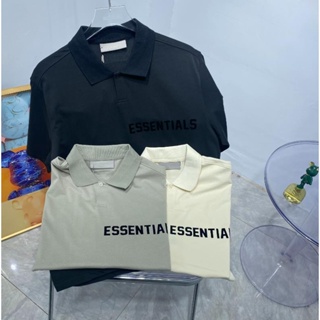 พร้อมส่ง เสื้อยืดแขนสั้น คอปกโปโล ผ้าฝ้ายแท้ พิมพ์ลายตัวอักษร FOG ESSENTIALS