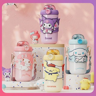 Creative 380ml/460ml Sanrio ถ้วยฉนวนการ์ตูนเด็กถ้วยฟาง Melody Kuromi Cinnamoroll สแตนเลสขวดน้ำนักเรียนหญิงสำหรับของขวัญ [COD]