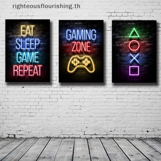 Righteousflourishs.th โปสเตอร์ผ้าใบ พิมพ์ลาย Eat Sleep Game Repeat สําหรับเล่นเกม