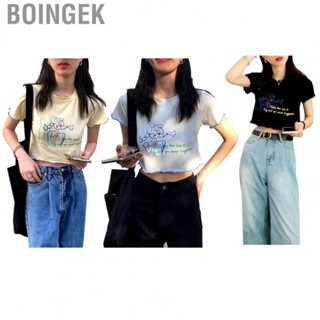 Boingek Women Top   Fit Sweet Short Sleeve T Shirt Comfortable Cute Trim Printed for Daily