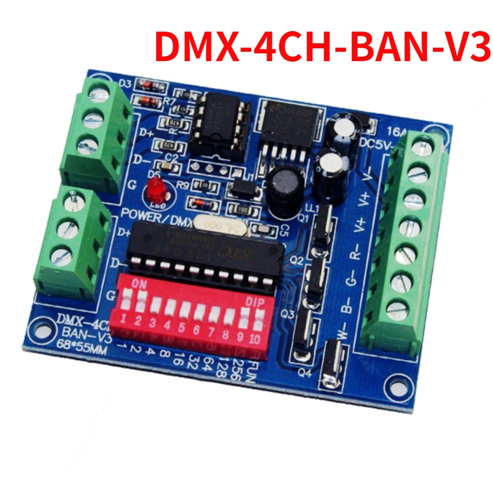 Dmx512 4CH 4 ช่อง RGBW Easy DMX ตัวถอดรหัสไดรเวอร์ DC5V-24V สําหรับโมดูลเทปไฟ LED