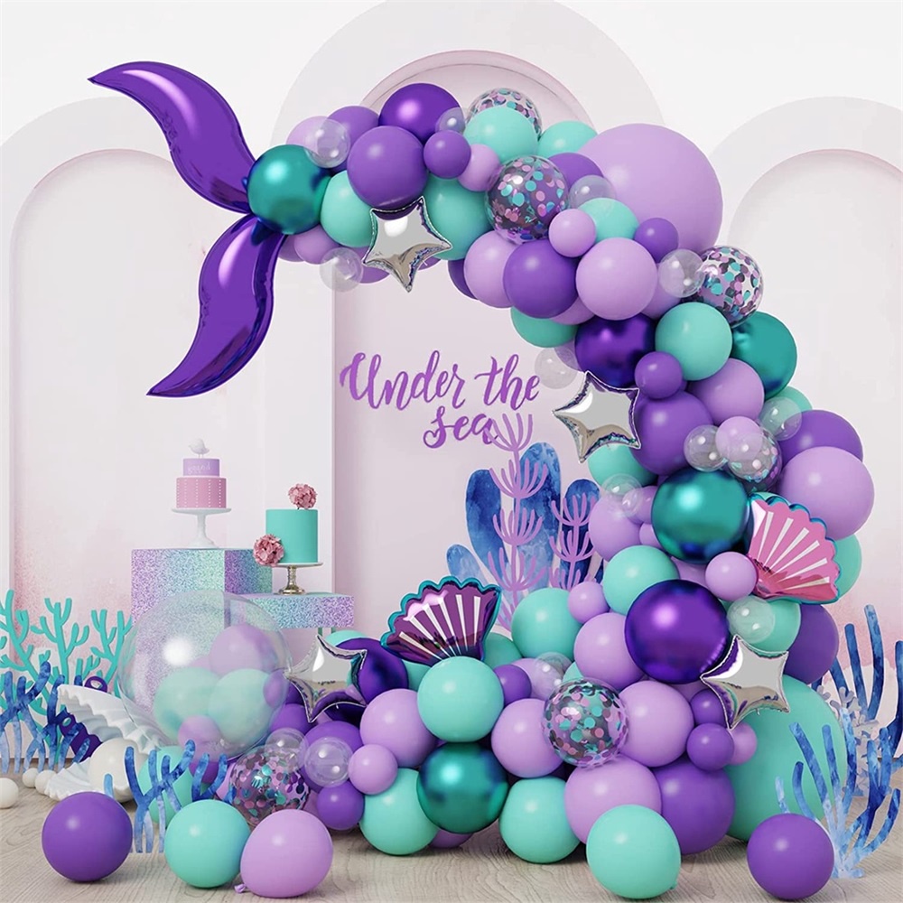 138pcs Little Mermaid Theme บอลลูนพวงมาลัยชุดเปลือกหอย Mermaid TAIL ฟอยล์บอลลูน Arch ชุดสำหรับเด็กสาววันเกิดงานแต่งงานตกแต่ง