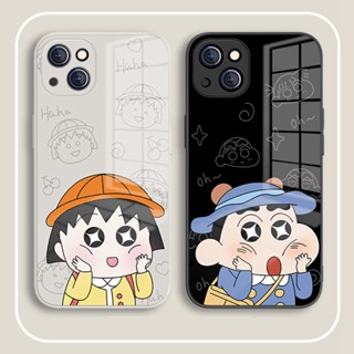 เคสโทรศัพท์มือถือกระจกนิรภัย ลายชินจัง เชอร์รี่ มารุโกะ สําหรับ iPhone13 14promax i11 XR